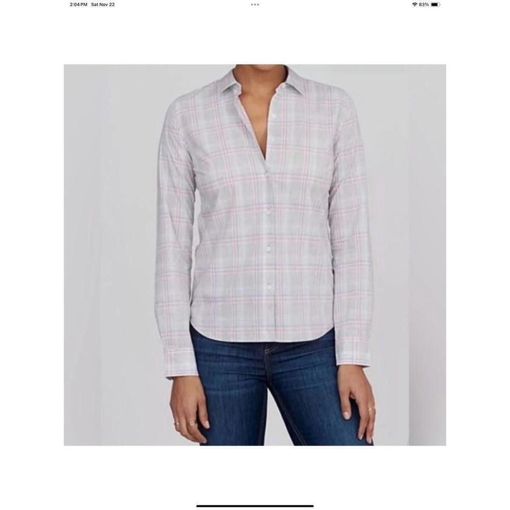 UNTUCKIT Shirt Women 8 Chasseles Gray Pink Blue Plaid Button Up Top Long Sleeve - Picture 2 of 4